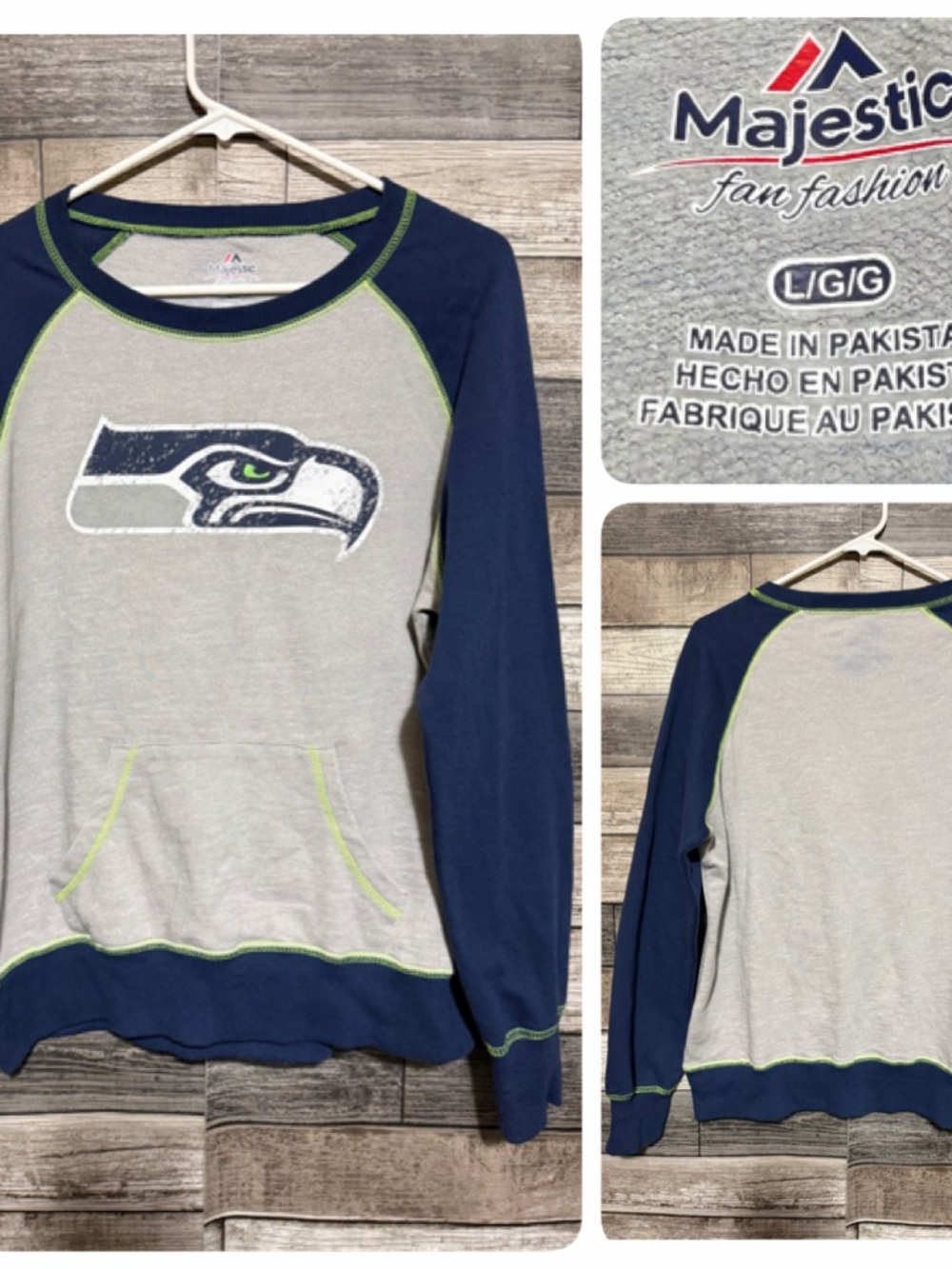 Majestic Seattle Seahawks NFL Sweatshirt Women’s L Blue Gray Pullover READ